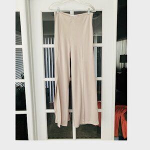 White House Black Market Khaki Color Trouser Pant High Slit Wide Leg  Med